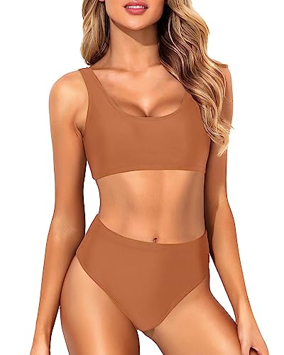 Image of Sporty Bikini Set Two Piece High Waisted Swimsuit Athletic Bathing Suit | Sporty,High Waisted Bottom,U-back,Removable Cups,Athletic,Quick Dry