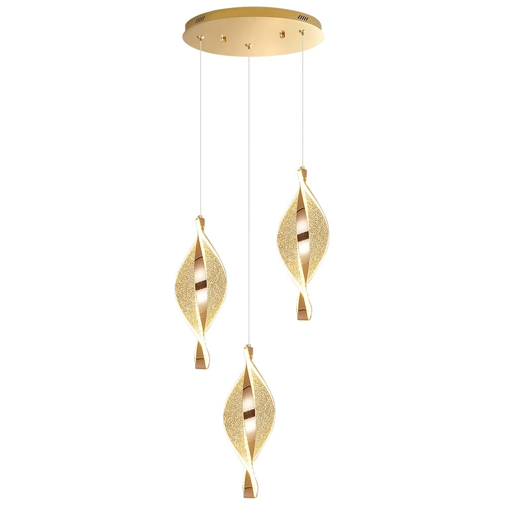 Lampadario Moderno LED Sospensione Regolabile In Altezza Multi Luce Dimmerabile 3000-6500K Alluminio Acrilico Oro Scala Loft Soggiorno Sala Pranzo Lampadario Da Soffitto(A 3-lights)