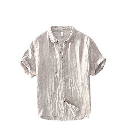 Chemise en lin homme kaki à manches courtes et coupe ajustée XXL pour l'été