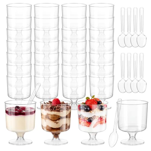 SIJDIEE 120 Pcs 5oz Reusable Round Goblet Plastic Dessert Cups with Spoons