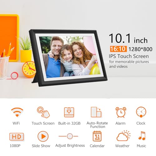 Image of 32GB 10.1 Inch WiFi Digital Picture Frame with 1280x800 HD IPS Touch Screen, Send Photo or Videos via App or Email,Support USB Drive /SD Card Extend Storage,Auto-Rotate,Wall Mountable