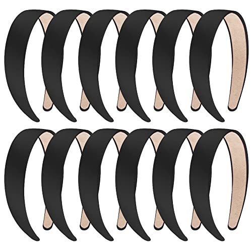 SIQUK 12 Pezzi Fasce Capelli in Raso 1 Inch Cerchietti Capelli per Donna e Ragazze, Nero