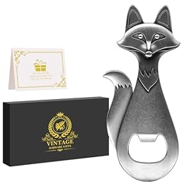 Fox Bottle Opener, Unique Fox Opener with Gift Box, Fathers Gifts Christmas Birthday Gifts for Men Women Dad Husband Boyfriend, Fox Gifts Animal Gifts Beer Gifts for Men Father, Silver