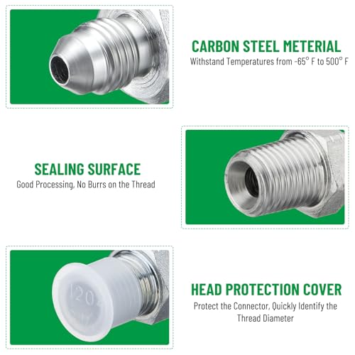 Image of 10 Pack Hydraulic Hose Adapter Fittings: 1 /4 inch JIC 37 Male x 1 /4 inch NPT Male, Straight Tube Connectors with Protection Cover