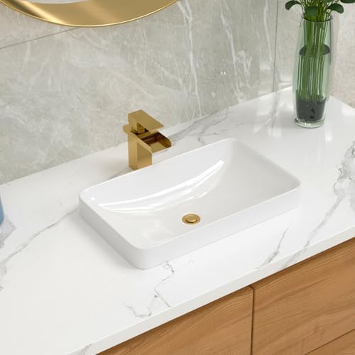 Lordear Vessel Sink 19 x 12 Inch Semi Recessed Bathroom Sink Rect...