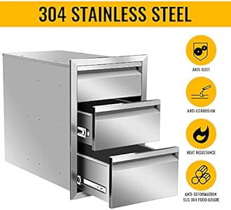 Outdoor Kitchen Drawers 14" W x 21" H x 23" D Inch Stainless Steel Flush Mount BBQ Triple Drawers for Outdoor Kitchen Island, or Patio Grill Station