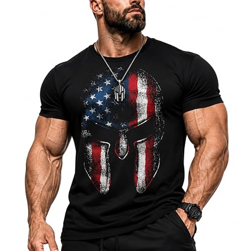 Gift Set for Men American Patriot Workout Gym Shirt with Spartan Warrior Pendant