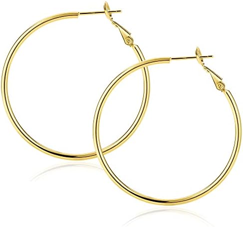 Vikeney Sterling Silver Hoop Earrings Large Gold Hoop Earrings for Women 14K Real Gold Plated Hypoallergenic Rounded Thin Hoop Earrings Big Gold Hoop Earrings for Women Girls Jewelry Gifts 50MM