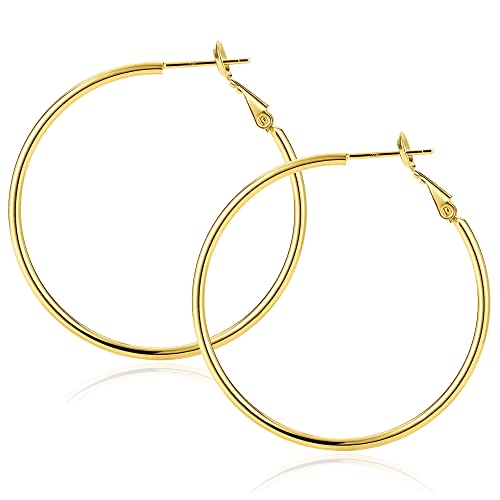 Vikeney Sterling Silver Hoop Earrings Large Gold Hoop Earrings For Women 14K Real Gold Plated Hypoallergenic Rounded Thin Hoop Earrings Big Gold Hoop Earrings For Women Girls Jewelry Gifts 50Mm #TOP1