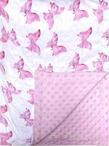 Image of Baby Blanket for Girls Butterfly Pink Minky Super Soft Double Layer Receiving Blanket with Dotted Backing for Newborns Nursery Stroller Receiving Toddlers Crib Bedding 30x40 Inch