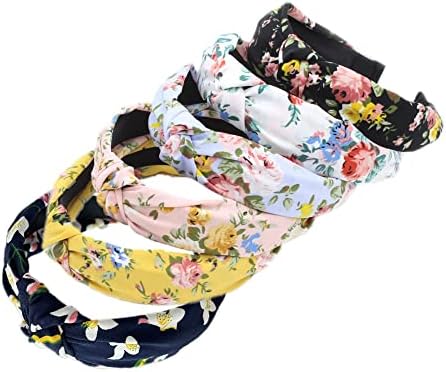 Women's Headbands Boho Hair Band Vintage Elastic Printed Head Wrap Stretchy Moisture Hairband Twisted Cute Hair Accessories (ArchSmalFlower6)