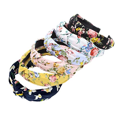 AIZIYIN Women's Headbands Boho Hair Band Vintage Elastic Printed Head Wrap Stretchy Moisture Hairband Twisted Cute Hair Accessories (ArchSummerFolwer6)
