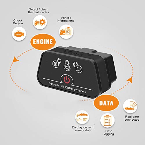 vgate OBD Bluetooth, icar 2 BLE4.0 OBD2 Adapter Outils de Diagnostic Lecteur de Code de Voiture pour iOS, Android et Windows (Noir)