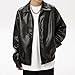 Men's Leather Jacket Male Fashion Moto Biker Jackets Autumn Faux PU Coat Hip Hop Leather Oversize Streetwear (Black,Medium)