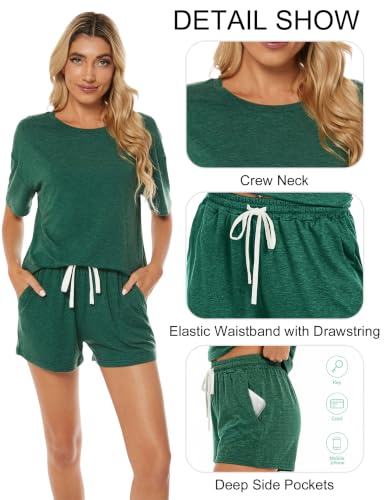 Image of LOCUBE Women's Pajama Set Soft Comfy 2-Piece Short Sleeve Lounge Sleepwear with Drawstring Shorts and Pockets
