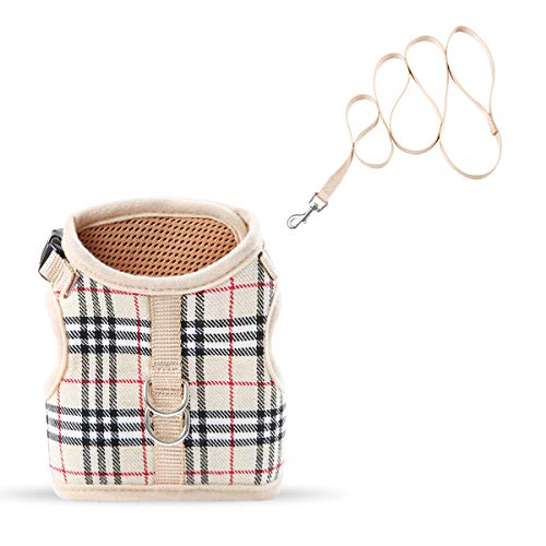 WZPB Cat Harness and Leash Set- Adjustable Soft Mesh Cat Harness for Walking Escape Proof (M, Beige)
