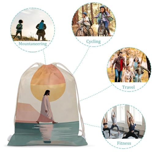 Jesus Walking on The Water Minimalist Drawstring Backpack Canvas String Bag Lightweight Sports Gym Bag for Men Women3