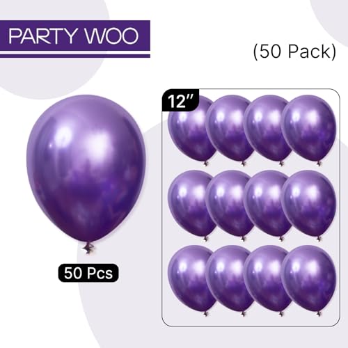 Image of PartyWoo Metallic Purple Balloons 50pcs Chrome Purple Color 12 Inch | Balloons for Mardi Gras Graduation Wedding Bachelorette Baby Shower Anniversary Birthday Mardi Party Decorations Purple-G105