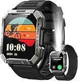 Baolubao Militar - Reloj inteligente para hombre y mujer, 2.01' HD, batería 900mAh, llamadas Bluetooth, lámpara LED, frecuencia cardíaca y SPO₂, seguimiento del sueño, 100+ modos deportivos, 2