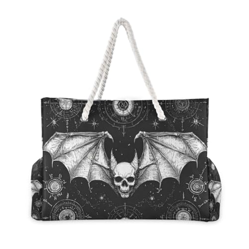 Evil Skull Black Gothic Bags With Zipper Waterproof Sandproof with side pockets Large Beach Bag Tote for Travel Gym Vacation2