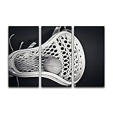 BEGYHZGLCF 3 Panel Canvas Wall Art Decor Lacrosse Head with Ball Black and White Poster Print On Can