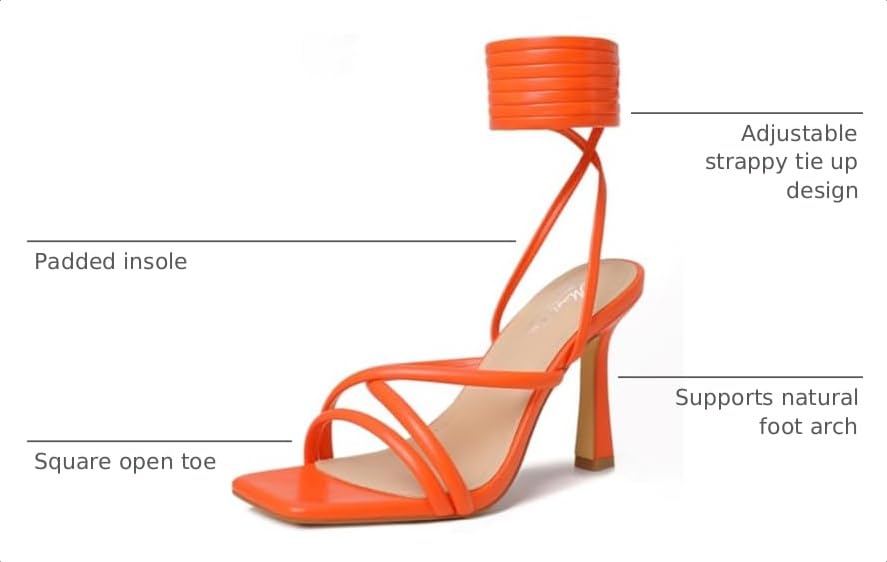 Image of Mostrin Womens Sandals Strappy Heels for Women Lace Up Square Open Toe Heels Tie Up High Heeled Sandals for Prom, Party, Daily Wear