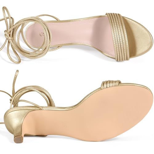 Allegra K Allegra K Women's Strappy Gold Lace Up Kitten Heels Sandals 6 M US
