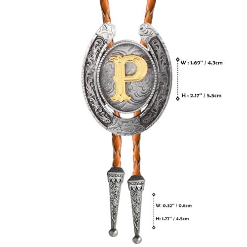 Image of Vintage Western Cowboy Monogram Initial Letter Bolo Tie for Men | Premium brown braided leather, adjustable sliding clasp, anti-tarnish alloy pendant, versatile A-Z western bolo tie