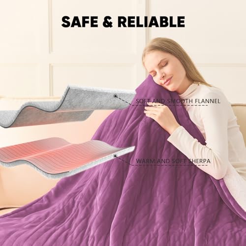 greenoak Heated Blanket Electric King Size 100"X90" Dual Control, Heating Blanket with 10 Heat Levels 1/2/4/6/8 Hours Auto-Off, Sherpa Soft Warm Christmas Blanket,Taro Purple