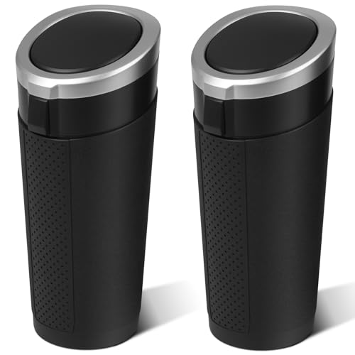 Car Trash Can Bin with Lid - 2 Packs Mini Car Garbage Can Cup Holder-Silver Small Leakproof Vehicle Trash Garbage Can Bin-Automotive Car Organizers and Storage for Back Seat SUV Truck Accessories