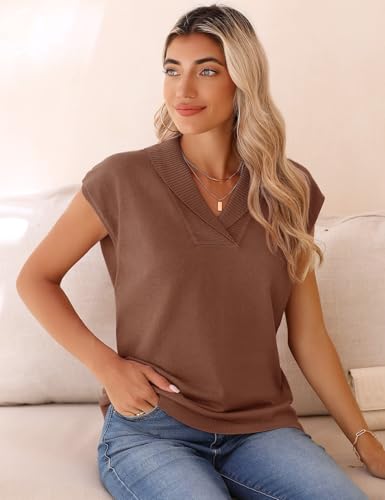 Ivicoer Sweater Vest Women V-Neck Knitted Pullover Short Cap Sleeve Collared Tops Dressy Casual 2025 Summer Fashion Trendy3