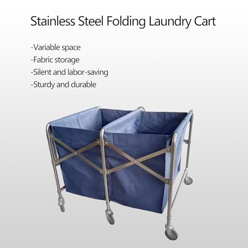 Grand panier à linge pliable double compartiment en inox à roues