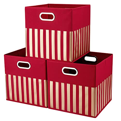 i BKGOO Folable Fabric storage Bins.Set of 3 Cubby Cubes with Handles