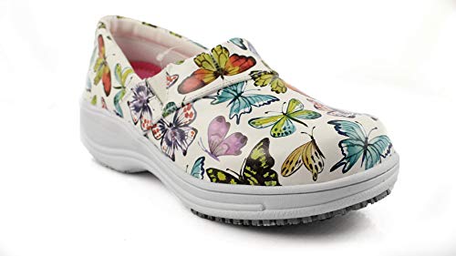 Laforst Rachel 7003 Womens Leather Slip Resistant Server Waitress Slip On Clog White Butterfly 7.5 #TOP2