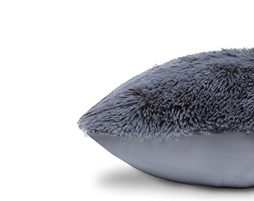 Adore 4 x Long Pile Super Soft and Cuddly Shaggy 17x17 (43x43cm) Cushion Cover, Charcoal