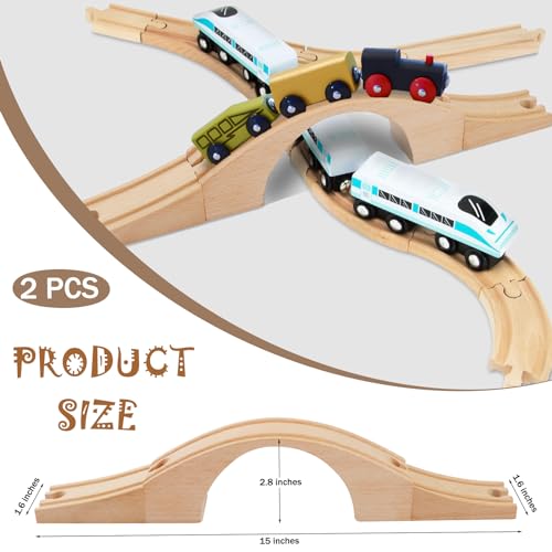 Image of Mototo 2 Pack Wood Train Track Extension Wooden Train Bridge Track Wood Train Accessories Wooden Railway Bridge Wood Train Track Connectors Compatible with Most Toy Train Railroads for Birthdays