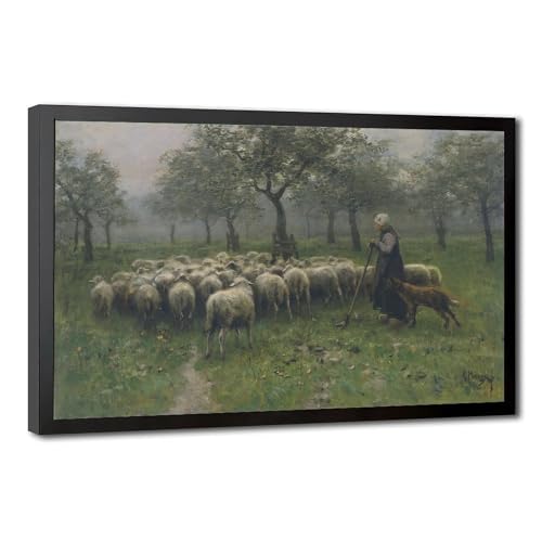 Impression sur toile de 50x76 cm de la Bergère avec moutons pour décoration murale