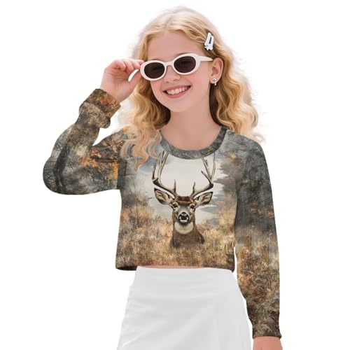 Crop Top Sweatshirts for Girls Kids Long Sleeve T-Shirt Cute Active Tees Top School Clothes 5-14Y3