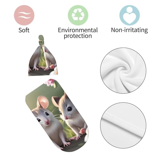 Mouse in Love Print Newborn Swaddle Blanket with Beanie Set, Soft Baby Sleep Sack Receiving Wraps, for Boy Girl 7