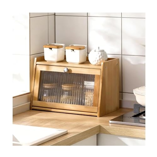 Estante de bambú para encimera, organizador de despensa de cocina con puerta de cristal, armario de almacenamiento independiente para el hogar y el comedor