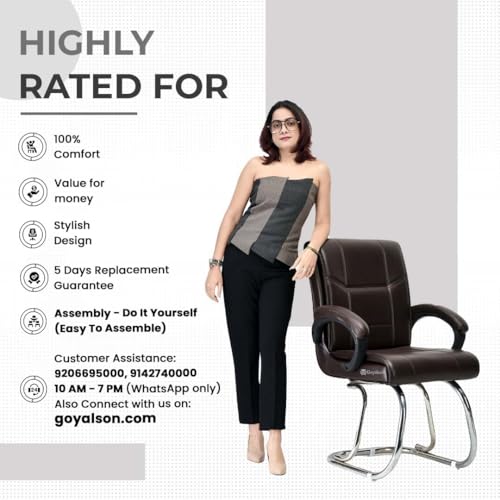 Image of Goyal steel & furniture Executive Office Visitor Chair Home Study Reception School Chair with arm Rest and Cushioned seat Back (3, Coffee, Double Pipe Frame)