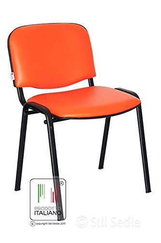Sedia Da Ufficio Stil Sedie - In Metallo Ed Ecopelle, Made In Italy, Rosso, Impilabile - Foto 2