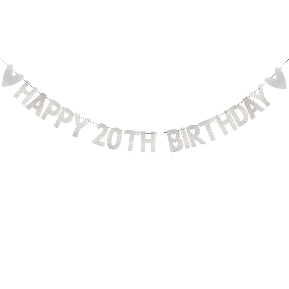 HAPPY 20TH BIRTHDAY Banner,Pre-Strung,Silvery Paper Glitter Party Decorations for 20 Years Old 20TH Birthday Party Supplies Letters Silvery ZHAOFEIHN