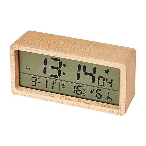 [Solid Wood] Amazon's Popular Product Electronic Clock Solid Wood Alarm Clock Fashion Electronic Smart Clock Good For Bedroom, Bedside, Desk, Office And Families Yellow Beech (With Battery) #TOP22