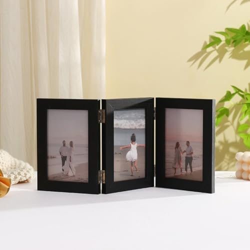 Cadre photo triplex triptyque noir 3 photos présentoir pliable table - 6