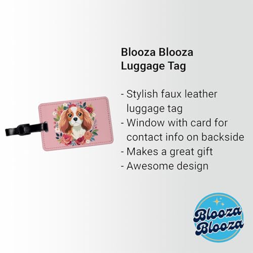 Cavalier King Charles Spaniel Dog Pink Floral Flowers Travel Faux Leather Luggage Tag2