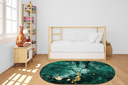 Alfombra ovalada moderna antideslizante para sala de estar y cocina, alfombra grande antideslizante, elegante, color arena dorada, verde oscuro, 60 x 90 cm