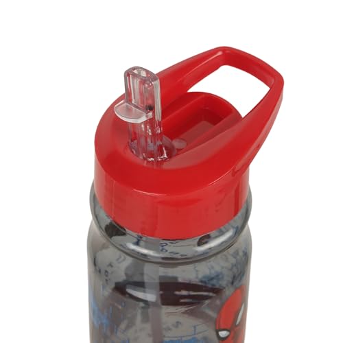 Image of Marvel Avengers Spider-Man Kids Water Bottle with Straw 500ml | BPA-Free Red & Grey Plastic Water Bottle for Kids | Spider man Water bottle for school kids | AZ2022-02