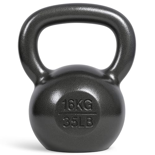 unycos - Pesa Rusa de Hierro Fundido, Kettlebell de 16 kg con Revestimiento Duradero, Mango Amplio para Ejercicios y Entrenamientos de Musculaci&oacute;n, Culturismo y Fitness, Gimnasio en Casa (Negro)