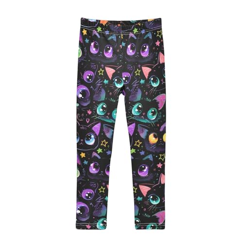 ALAZA Girls' Leggings Children's Yoga Pants Skinny Printed Dance Dark Cat Comfortable 4T